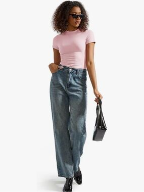 Women's Pink Crewneck Short-Sleeve Tee - Spandex and Polyester top